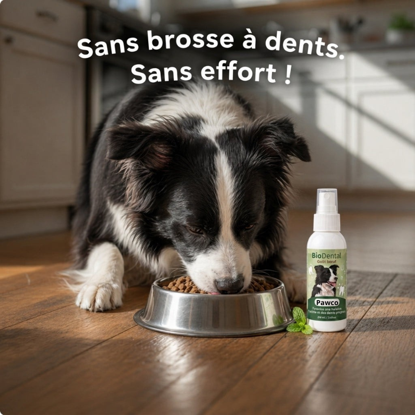 Spray Dentaire PawCo™ – Cible les bactéries responsables du tartre et de la mauvaise haleine chez le chien