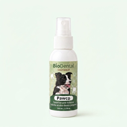 Spray Dentaire PawCo™ – Cible les bactéries responsables du tartre et de la mauvaise haleine chez le chien