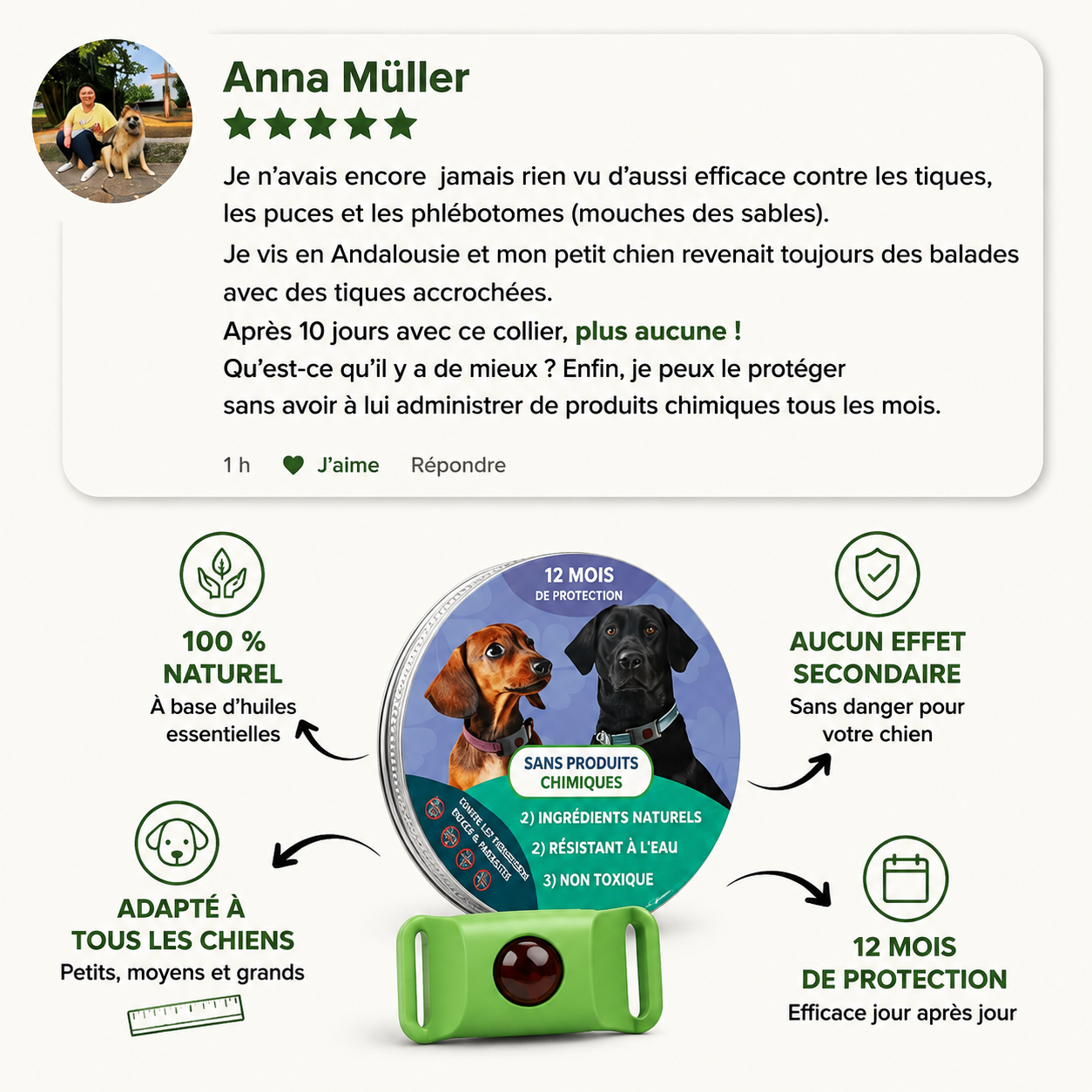 Pendentif Pawco™ - 12 mois de protection naturelle contre les puces, les tiques et les parasites